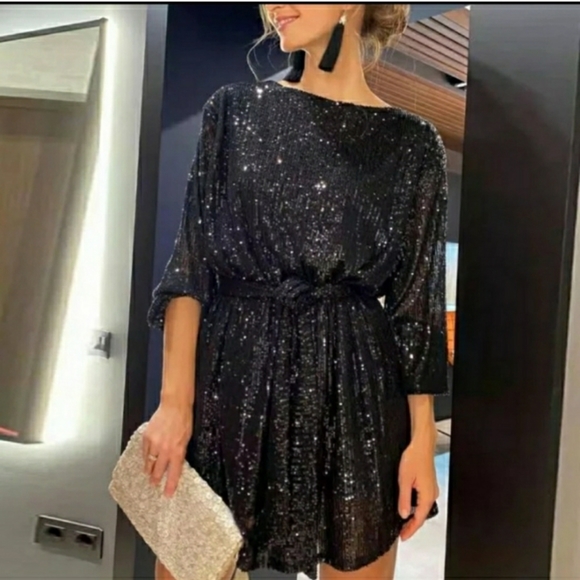 Dresses & Skirts - Elegant Solid Sequin Black Dress